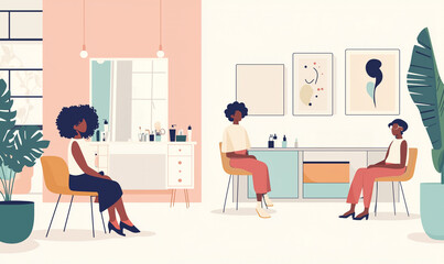 Diverse beauty event showcasing unique cosmetics in a vibrant salon environment celebrating inclusive beauty with twinkle effects