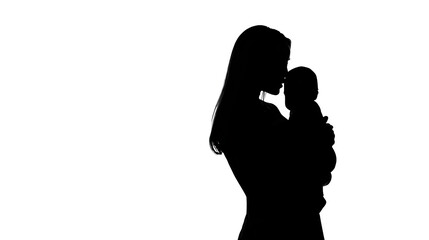 Silhouette of a mother holding a baby, black color, isolated with transparent background
