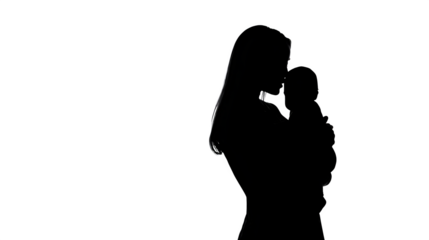 Silhouette of a mother holding a baby, black color, isolated with transparent background