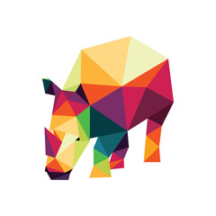 Rhinoceros in Colorful Polygonal Low Poly. Colorful Abstract Illustration of Rhino. Rhino Colorful Abstract.