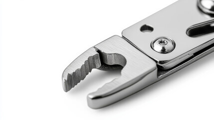 Stainless steel nail clipper shown in close-up, isolated against a white background
