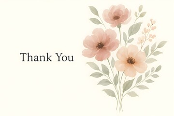 A floral design with pastel-colored flowers and the phrase Thank You in elegant typography. Concept Floral Arrangement, Pastel Color Palette, Elegant Typography, Thank You Card Design