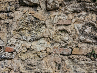 High-resolution texture of an old stone and brick wall, perfect as a rustic background or realistic 3D material for architectural visualization, game design, or digital art projects.
