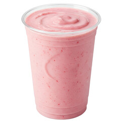 Close-up of Pink Strawberry Shake in Clear Cup on White
