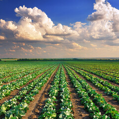 Cabbage field in the evening