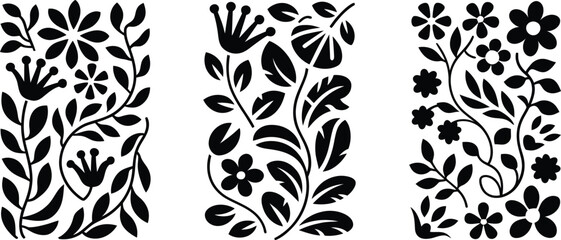 Abstract groovy floral posters| Floral doodle patterns| Trendy vector set|  Contemporary tapestries with flowers and plants| vector illustration