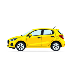 Fototapeta premium Yellow Car Vector Illustration_Modern Hatchback Design_Transportation Graphics_Automotive Art_Car Enthusiast Image_Isolated Car on White_Detailed Vehicle Drawing