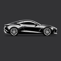 Naklejka premium Sleek Black Sports Car Illustration_Modern Automotive Design_High Performance Vehicle Concept_Luxury Car Image_Stylish Coupe with Silver Wheels_Automotive Art for Enthusiasts_Concept Car Design_Dream 