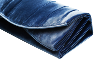 Luxurious denim blue velvet clutch purse soft texture folded design elegant style close up view