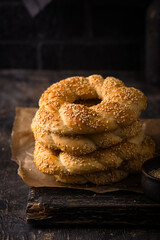 Traditional Turkish bagel simit with sesame