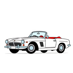 Fototapeta premium Classic White Convertible Car Illustration_Vintage Automobile Design_Open Top Vehicle Image_Retro Car Art_Elegant Sports Car Graphics