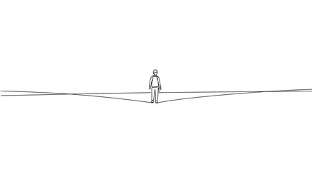 Person standing alone in a minimalist landscape  