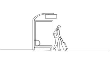 Person Waiting with Luggage at a Minimalist Bus Stop  