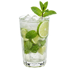 Refreshing Mojito Drink with Lime and Mint on White
