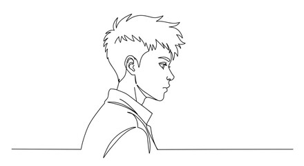 Young man in profile contemplating against a minimalist background  