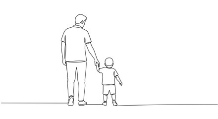 Obraz premium Father and child walking hand in hand against a minimalistic background 