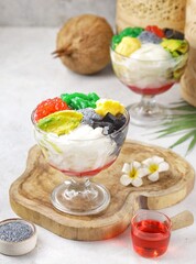 Es campur is a typical Indonesian drink, made by mixing various types of ingredients in sweet syrup
