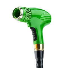 Bright green garden hose nozzle. Isolated white background. Png format