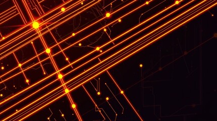 Glowing orange lines intersect, forming a network of nodes on a dark background