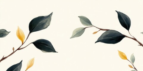 Obraz premium Nature-Inspired Watercolor Leaves Artwork Home Decor Artistic Background Serene Environment Aesthetic Viewpoint