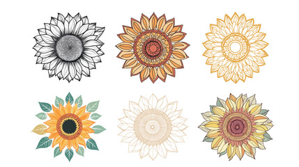 A vibrant sunflower in a mandala-style design, combining nature's beauty with intricate geometric patterns.