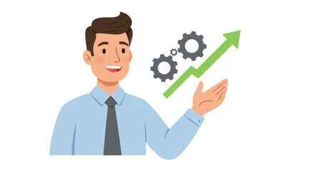 Isolated Man with Gear and Growth Arrow