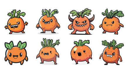 set of funny cartoon carrot vegetables