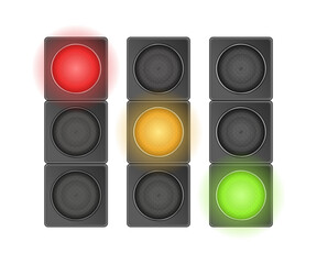 Vector illustration of traffic lights with red, yellow, and green signals. Ideal for road safety, transport design, UI indicators, and driving-related concepts in flat or realistic style.