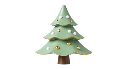 Isolated Stylized Christmas Tree with Gold and White Ornaments