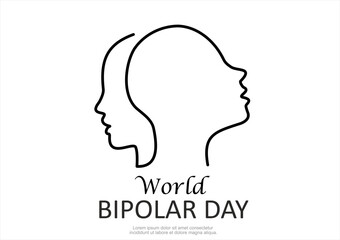 Brain of a person with opposite emotions. Bipolar disorder symbol. World Bipolar Day. Vector illustration. Editable stroke.