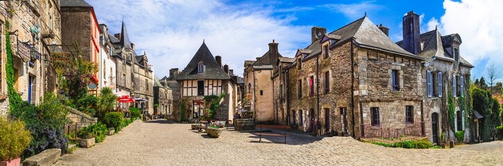 France, Brittany. Rochefort-en-Terre -  magnificient village in bloom , one of the most beautiful traditional villages in France. Popular tourist attraction