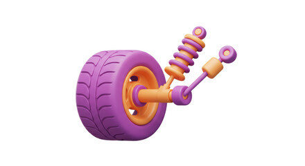 Isolated Cartoon Car Suspension with Wheel