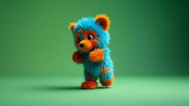 Exercise cartoon of a blue and orange furry creature standing on a green background. Perfect for fitnessrelated designs and childrens educational materials.