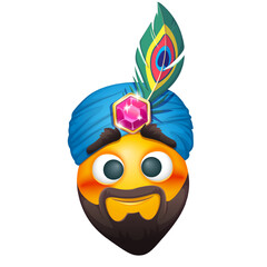 Funny emoji with turban. Cute beard emoticon wearing turban on white background.