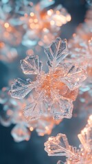Exquisite Natural Snowflake Crystal Formations Dazzling in Icy Winter Landscape  Intricate delicate and translucent ice crystals against a blurred background
