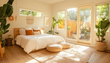 Cozy bedroom with patio view