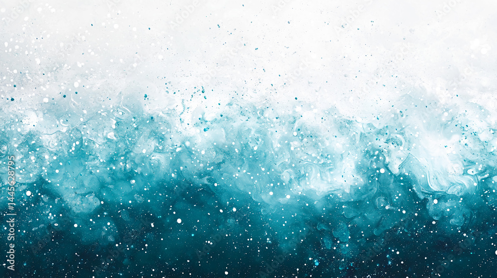 Poster abstract teal and white paint texture, swirling pattern resembling water or sky, creating a calming 