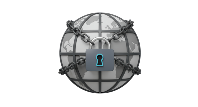 Isolated World Globe with Chains and Padlock