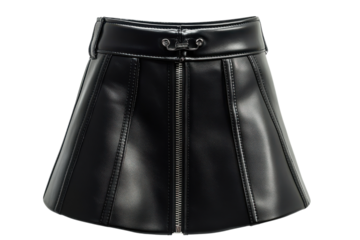 Stylish black leather mini skirt front zip detail a line silhouette sleek and modern design perfect