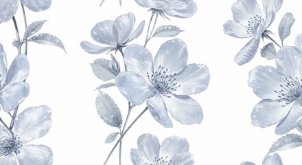 Blue Flowers Watercolor Border