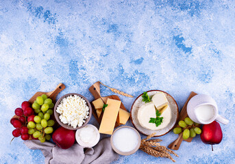 Judaic holiday Shavuot concept. Tzfat cheese and dairy products