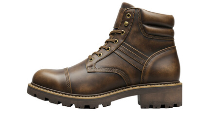 Isolated Brown Leather Work Boot with Laces