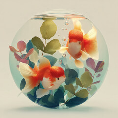 Goldfish  Glass Bowl. Elegant Goldfish and Flowers 