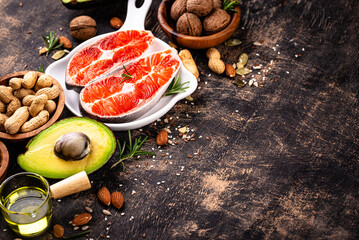 Healthy fat concept. Product with omega 3.