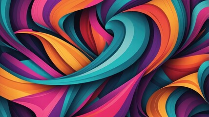 Naklejka premium Vivid, swirling abstract artwork featuring vibrant, multicolored ribbons in a dynamic, flowing composition