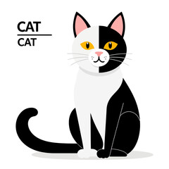 Obraz premium Black_and_White_Cat_Illustration_Adorable_Cartoon_Cat_Image_Cute_Feline_Character_Sitting_Pretty_Cat_Graphics_Pet_Illustration_Animal_Artwork