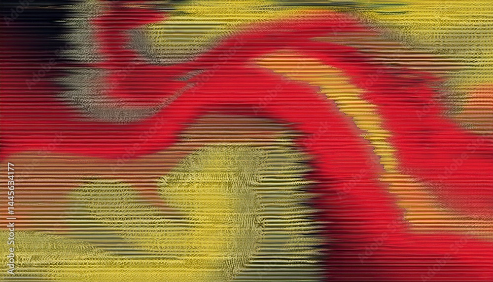 Poster vibrant glitch style abstract texture with red yellow and black waves for digital art, web design ba