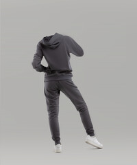 headless mannequin showcase a modern apparel set featuring gray hoodies and sweatpants. The display...