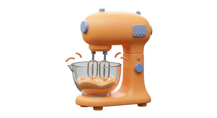 Isolated Cartoon Orange Stand Mixer in Action with Mixing Bowl
