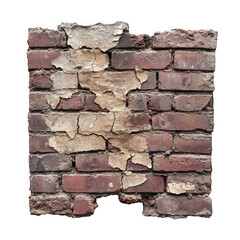 Obraz premium Weathered brick wall with peeling plaster and a rustic charm, showcasing texture and character.